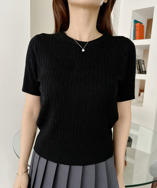 Ada.(エイダ)の「ケーブル デザイン ニット半袖(Tシャツ/カットソー・レディース・ブラック/ベージュ/ネイビー/ホワイト・FREE)」の13枚目の写真