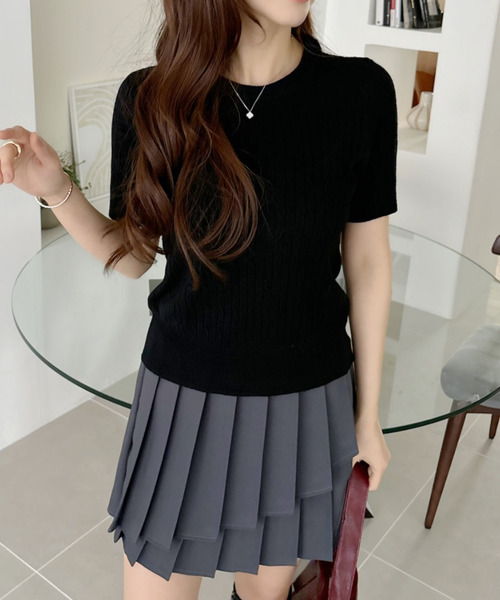 Ada.(エイダ)の「ケーブル デザイン ニット半袖(Tシャツ/カットソー・レディース・ブラック/ベージュ/ネイビー/ホワイト・FREE)」の6枚目の写真