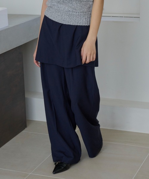O*7様 haek ストライプネイビーパンツ haekネイビー ストライプ ワイドパンツ O*7様 haek ストライプネイビー