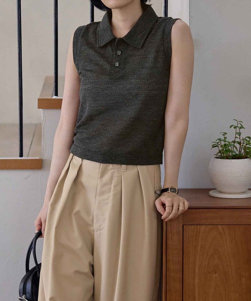 CHAN ME（チャンミ）の「ノースリーブメランジポロトップス（Tシャツ/カットソー・レディース・ブラウン/ブラック・MEDIUM/LARGE/X-LARGE）」の2枚目の写真