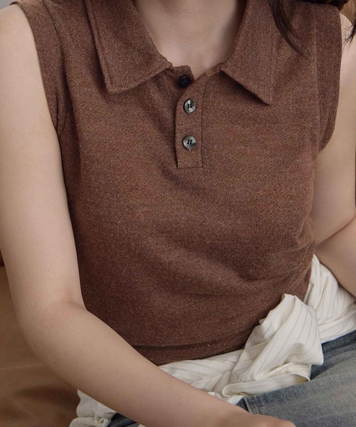 CHAN ME（チャンミ）の「ノースリーブメランジポロトップス（Tシャツ/カットソー・レディース・ブラウン/ブラック・MEDIUM/LARGE/X-LARGE）」の12枚目の写真