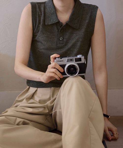 CHAN ME（チャンミ）の「ノースリーブメランジポロトップス（Tシャツ/カットソー・レディース・ブラウン/ブラック・MEDIUM/LARGE/X-LARGE）」の4枚目の写真