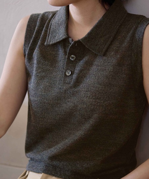 CHAN ME（チャンミ）の「ノースリーブメランジポロトップス（Tシャツ/カットソー・レディース・ブラウン/ブラック・MEDIUM/LARGE/X-LARGE）」の5枚目の写真