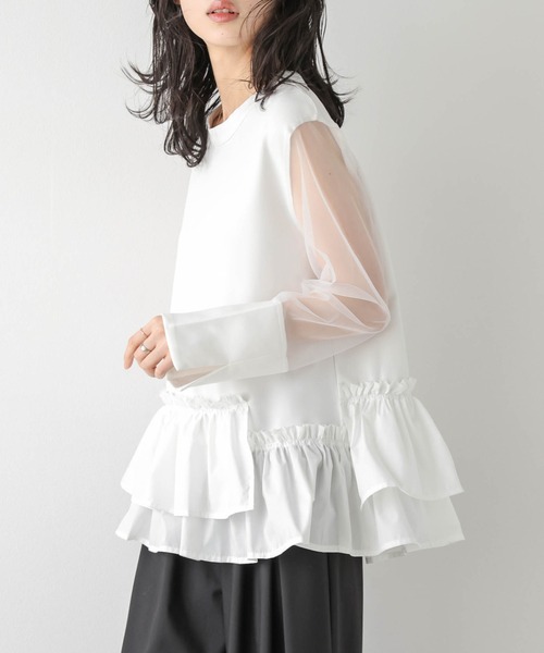 AMELY(エミリー)の「シアースリーブ フリルヘムトップス(シャツ/ブラウス・レディース・ブラック/ホワイト・フリー)」の11枚目の写真