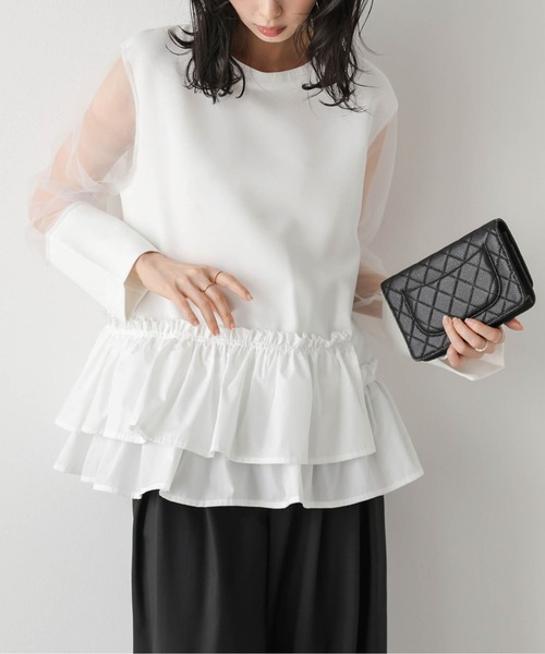 AMELY(エミリー)の「シアースリーブ フリルヘムトップス(シャツ/ブラウス・レディース・ブラック/ホワイト・フリー)」の12枚目の写真