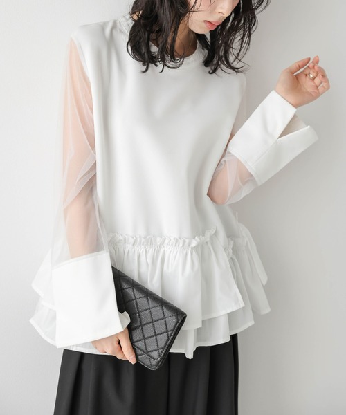 AMELY(エミリー)の「シアースリーブ フリルヘムトップス(シャツ/ブラウス・レディース・ブラック/ホワイト・フリー)」の10枚目の写真