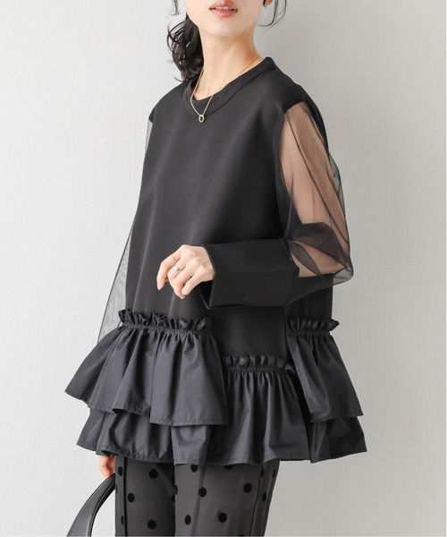 AMELY(エミリー)の「シアースリーブ フリルヘムトップス(シャツ/ブラウス・レディース・ブラック/ホワイト・フリー)」の4枚目の写真