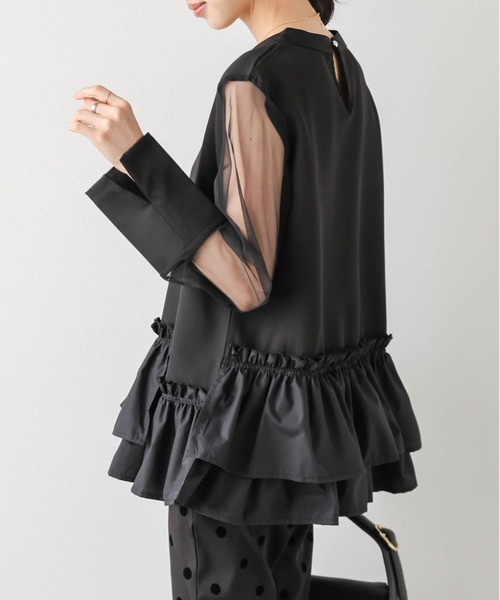 AMELY(エミリー)の「シアースリーブ フリルヘムトップス(シャツ/ブラウス・レディース・ブラック/ホワイト・フリー)」の7枚目の写真
