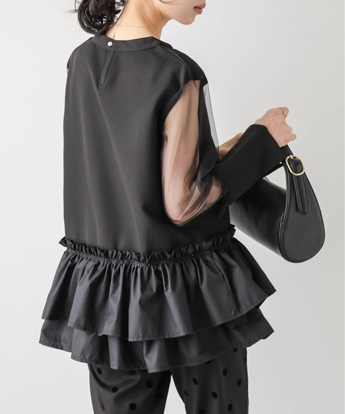 AMELY(エミリー)の「シアースリーブ フリルヘムトップス(シャツ/ブラウス・レディース・ブラック/ホワイト・フリー)」の8枚目の写真