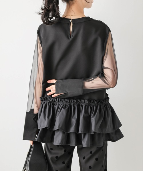 AMELY(エミリー)の「シアースリーブ フリルヘムトップス(シャツ/ブラウス・レディース・ブラック/ホワイト・フリー)」の9枚目の写真