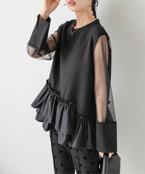 AMELY(エミリー)の「シアースリーブ フリルヘムトップス(シャツ/ブラウス・レディース・ブラック/ホワイト・フリー)」の3枚目の写真