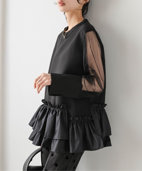 AMELY(エミリー)の「シアースリーブ フリルヘムトップス(シャツ/ブラウス・レディース・ブラック/ホワイト・フリー)」の6枚目の写真