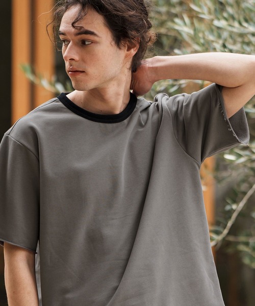 CAMBIO（カンビオ）の「mt9501-ミニ裏毛カットオフウェットリンガーT（Tシャツ/カットソー・メンズ・ホワイト×ブルー/ホワイト×グレー/チャコールグレー×ブラック/グレー×ピンク・S/M/L）」の4枚目の写真