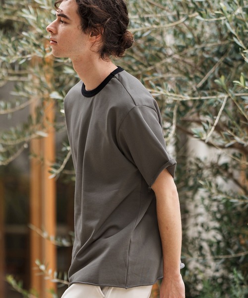 CAMBIO（カンビオ）の「mt9501-ミニ裏毛カットオフウェットリンガーT（Tシャツ/カットソー・メンズ・ホワイト×ブルー/ホワイト×グレー/チャコールグレー×ブラック/グレー×ピンク・S/M/L）」の6枚目の写真