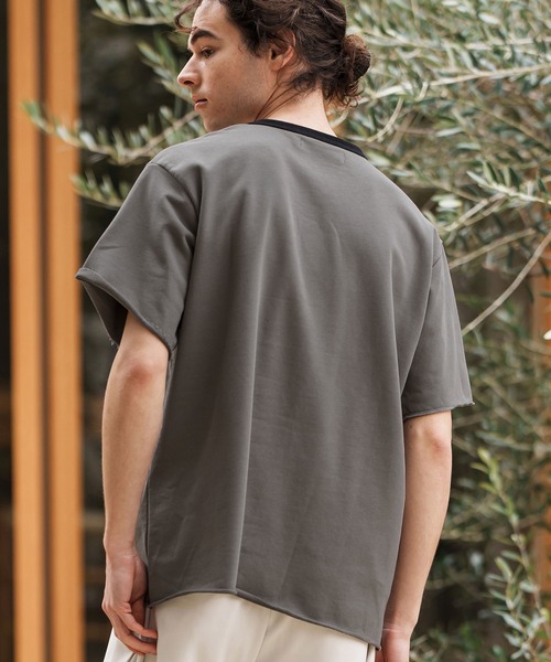 CAMBIO（カンビオ）の「mt9501-ミニ裏毛カットオフウェットリンガーT（Tシャツ/カットソー・メンズ・ホワイト×ブルー/ホワイト×グレー/チャコールグレー×ブラック/グレー×ピンク・S/M/L）」の7枚目の写真