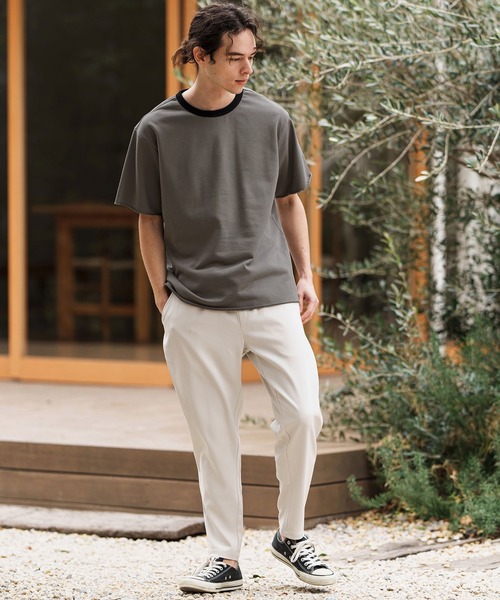 CAMBIO（カンビオ）の「mt9501-ミニ裏毛カットオフウェットリンガーT（Tシャツ/カットソー・メンズ・ホワイト×ブルー/ホワイト×グレー/チャコールグレー×ブラック/グレー×ピンク・S/M/L）」の9枚目の写真