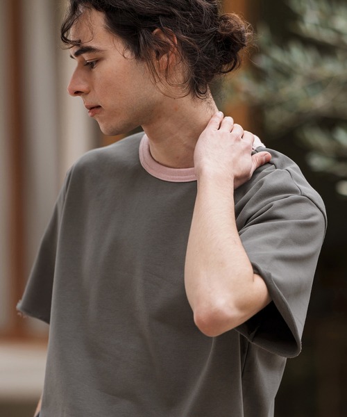 CAMBIO（カンビオ）の「mt9501-ミニ裏毛カットオフウェットリンガーT（Tシャツ/カットソー・メンズ・ホワイト×ブルー/ホワイト×グレー/チャコールグレー×ブラック/グレー×ピンク・S/M/L）」の11枚目の写真