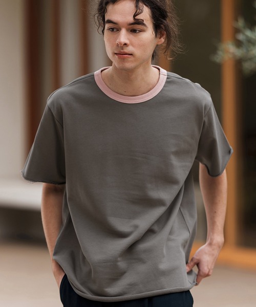 CAMBIO（カンビオ）の「mt9501-ミニ裏毛カットオフウェットリンガーT（Tシャツ/カットソー・メンズ・ホワイト×ブルー/ホワイト×グレー/チャコールグレー×ブラック/グレー×ピンク・S/M/L）」の12枚目の写真