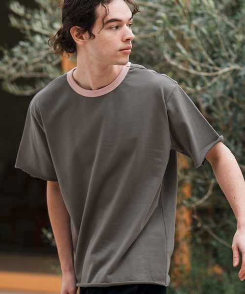 CAMBIO（カンビオ）の「mt9501-ミニ裏毛カットオフウェットリンガーT（Tシャツ/カットソー・メンズ・ホワイト×ブルー/ホワイト×グレー/チャコールグレー×ブラック/グレー×ピンク・S/M/L）」の13枚目の写真