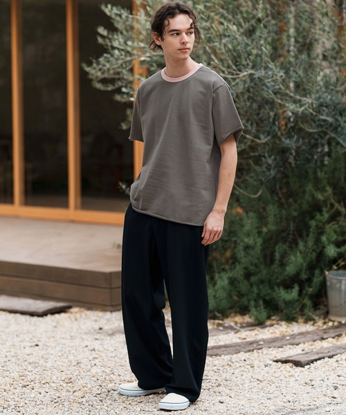 CAMBIO（カンビオ）の「mt9501-ミニ裏毛カットオフウェットリンガーT（Tシャツ/カットソー・メンズ・ホワイト×ブルー/ホワイト×グレー/チャコールグレー×ブラック/グレー×ピンク・S/M/L）」の14枚目の写真