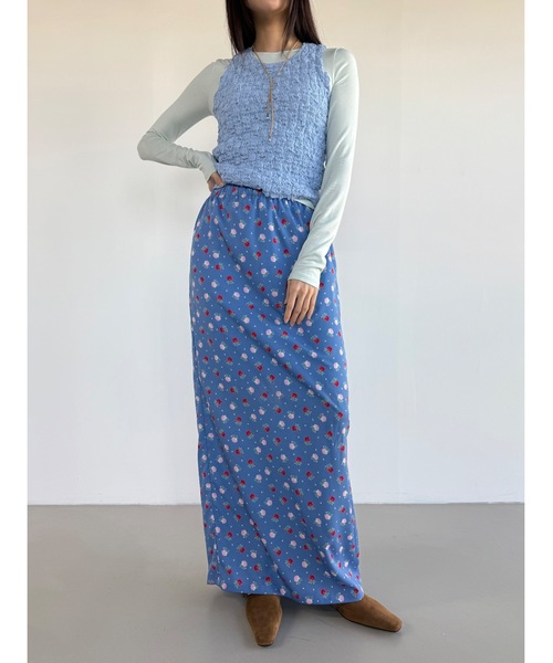 Didot.showroom（ディドット ショールーム）の「【DIDOT.】フラワープリントバンディンロングスカート（スカート・レディース・ブラック/ブルー/アイボリー・FREE）」の3枚目の写真