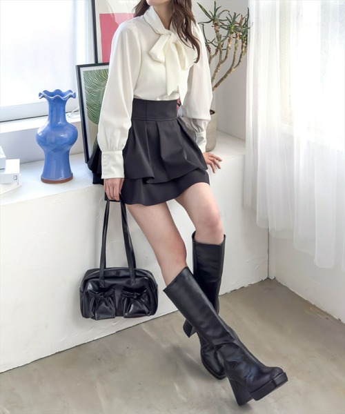 clear（クリア）の「ダブルポケットリボンスクエアバッグ［ガーリー 推し活 韓国ファッション］≪2025SS新作≫（ハンドバッグ・レディース・ブラック/シルバー/レッド・F）」の10枚目の写真