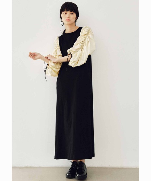 MEDE19F(メデジュウキュウ)の「MEDE19F 異素材スリーブワンピース(ワンピース・レディース・ブラック×ホワイト/ブラック×ブラック・LL/M/L/3L/MP)」の2枚目の写真