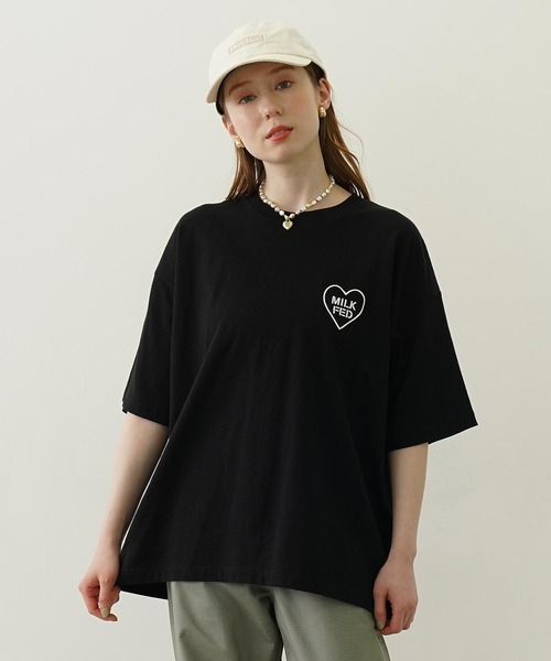 MILKFED.(ミルクフェド)の「MILKFED. PLAID LOGO WIDE S/S TEE(Tシャツ/カットソー・レディース・ホワイト/ライトピンク/ブラック・L/M)」の4枚目の写真
