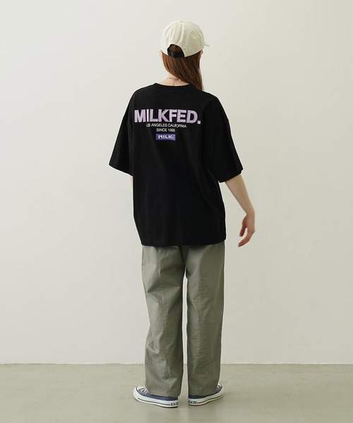 tシャツ MILKFED. PLAID LOGO WIDE S/S TEE レディース セール】CHECKERED LOGO WIDE S/S TEE（Tシャツ/カットソー