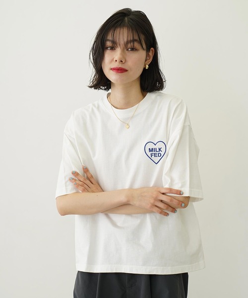 tシャツ MILKFED. PLAID LOGO WIDE S/S TEE レディース セール】CHECKERED LOGO WIDE S/S TEE（Tシャツ/カットソー