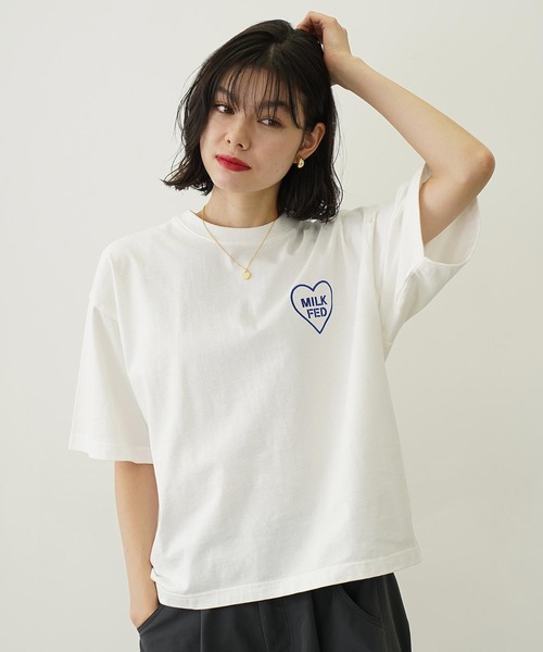 MILKFED.(ミルクフェド)の「MILKFED. PLAID LOGO WIDE S/S TEE(Tシャツ/カットソー・レディース・ホワイト/ライトピンク/ブラック・L/M)」の12枚目の写真