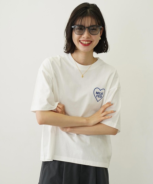 MILKFED.(ミルクフェド)の「MILKFED. PLAID LOGO WIDE S/S TEE(Tシャツ/カットソー・レディース・ホワイト/ライトピンク/ブラック・L/M)」の13枚目の写真