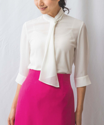 NARACAMICIE（ナラカミーチェ）の「【NARACAMICIE】ジョーゼットフリルタイ七分袖ブラウス（シャツ/ブラウス）」