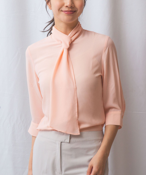 NARACAMICIE(ナラカミーチェ)の「【NARACAMICIE】ジョーゼットフリルタイ七分袖ブラウス(シャツ/ブラウス・レディース・ホワイト/グリーン/ピンク/イエロー・S/XL/M/L/XXL)」の4枚目の写真