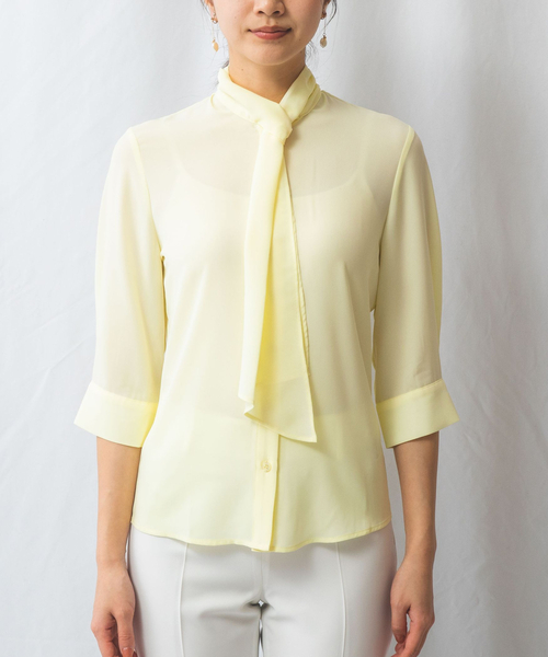 NARACAMICIE(ナラカミーチェ)の「【NARACAMICIE】ジョーゼットフリルタイ七分袖ブラウス(シャツ/ブラウス・レディース・ホワイト/グリーン/ピンク/イエロー・S/XL/M/L/XXL)」の7枚目の写真