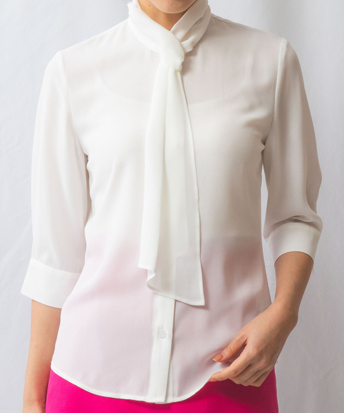 NARACAMICIE(ナラカミーチェ)の「【NARACAMICIE】ジョーゼットフリルタイ七分袖ブラウス(シャツ/ブラウス・レディース・ホワイト/グリーン/ピンク/イエロー・S/XL/M/L/XXL)」の16枚目の写真