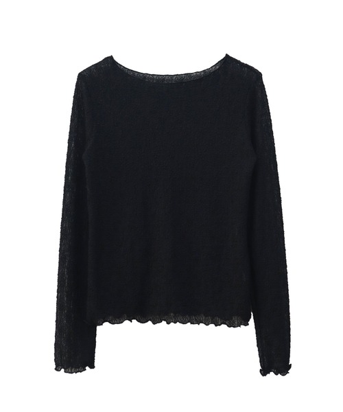 ブラック レース模様 長袖カットソー シアーメロー長袖レースカットソー/ブラック ホワイト オフ 白 黒 韓国
