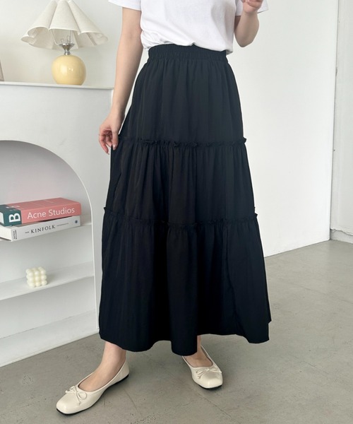 eri様2点専用♡おまとめロングスカート☆送料込み セール】無地/チェック柄ティアードロングスカート（スカート）｜CLEA