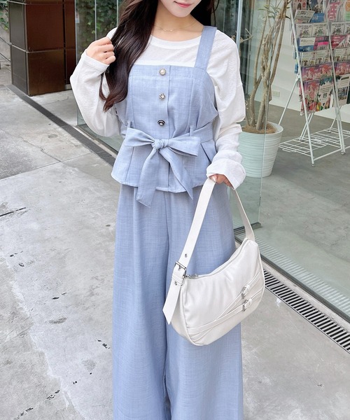 セール】多種ボタンキャミ＋ワイドパンツ／セットアップ