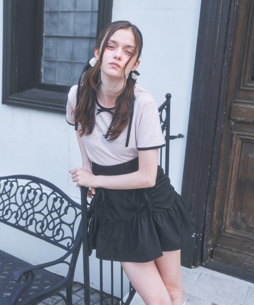 Lovilyn（ラヴィリン）の「-5kgレースアップリボンスカート（スカート・レディース・ブラック/ライトグレー・SMALL/MEDIUM）」の4枚目の写真