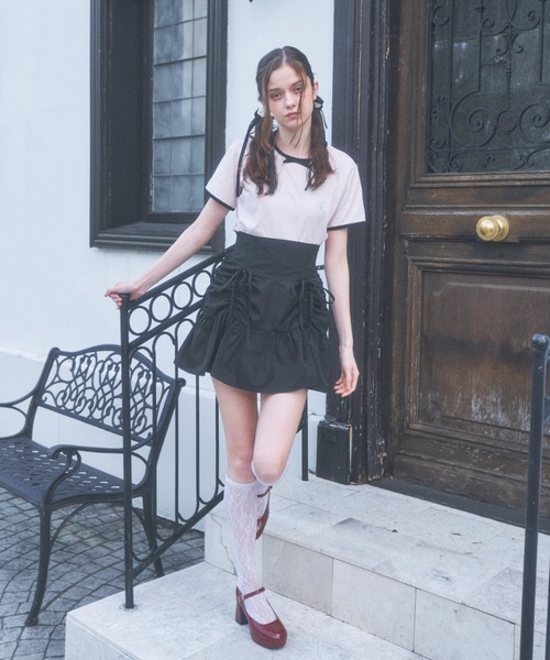 Lovilyn（ラヴィリン）の「-5kgレースアップリボンスカート（スカート・レディース・ブラック/ライトグレー・SMALL/MEDIUM）」の9枚目の写真