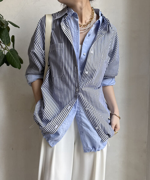 新品　ブルー　【DouDou】ストライプシャツドレス パル PAL 【DouDou】ストライプシャツドレス （blue