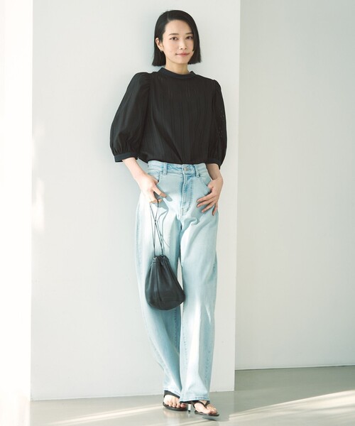 ブラウス シャツ 「洗える」ストライプレース 2WAY パフスリーブブラウス レディース セール】【洗える】ストライプレース 2WAY パフスリーブブラウス
