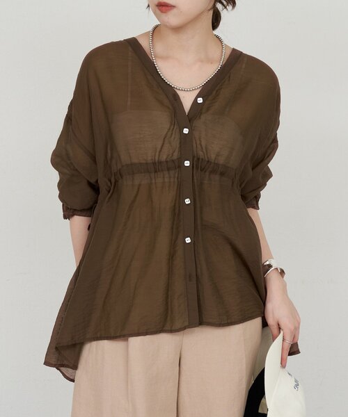 SHENERY（シーナリー）の「《新色追加！》シアーペプラムブラウス（シャツ/ブラウス・レディース・ライトグレー/オレンジ/アイボリー/ブルー/ブラウン・FREE）」の4枚目の写真