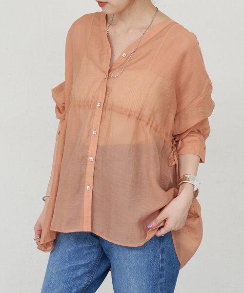 SHENERY（シーナリー）の「《新色追加！》シアーペプラムブラウス（シャツ/ブラウス・レディース・ライトグレー/オレンジ/アイボリー/ブルー/ブラウン・FREE）」の7枚目の写真