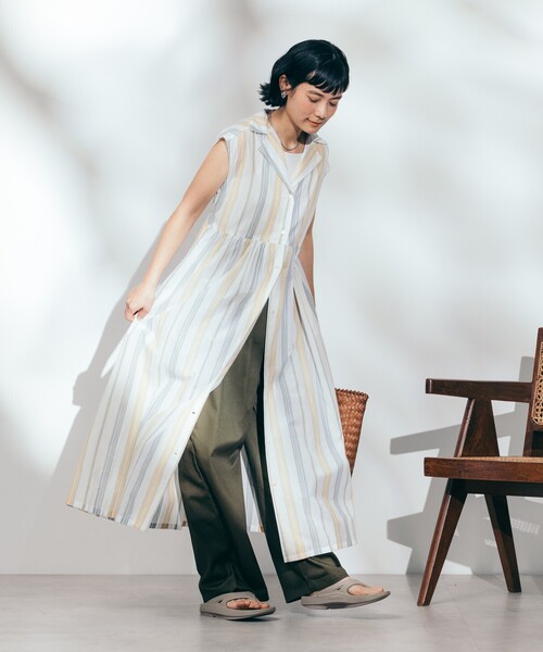 FREAK'S STORE（フリークスストア）の「インド マルチストライプ ノースリーブVネック シャツワンピース（シャツワンピース・レディース・ピンク/ブルー系その他/ネイビー/ワインレッド・ﾌﾘ-）」の13枚目の写真
