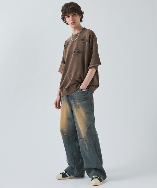 SWAGVIBE（スワッグバイブ）の「【SWAGVIBE】Pinched Dye Pigment Sweat Tee（スウェット・メンズ・ブラック/ブラウン・M/L）」の3枚目の写真