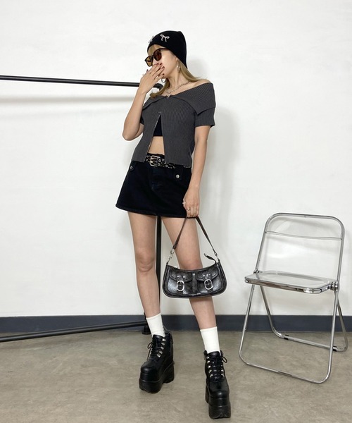 ELIN ネイビー 半袖ニット オフショルダー Ron Herman ELIN ネイビー 半袖ニット オフショルダー Ron Herman トップス