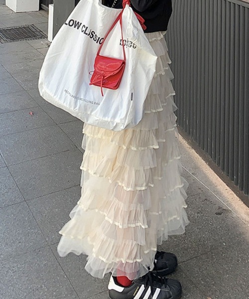 almo(アルモ)の「SK ボリュームフリルロングスカート(se)(スカート・レディース・ホワイト・FREE)」の6枚目の写真