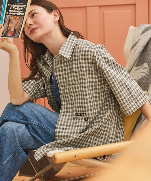 THE CRAFT CREW PRODUCTS（ザクラフトクループロダクツ）の「ビッグシルエット ドローコード ミニチェック レギュラーカラー半袖シャツ【THE CRAFT CREW PRODUCTS】（シャツ/ブラウス・メンズ・ライトグレー/ベージュ/ネイビー/ブラック/サックスブルー/グレー・S/M/L）」の7枚目の写真
